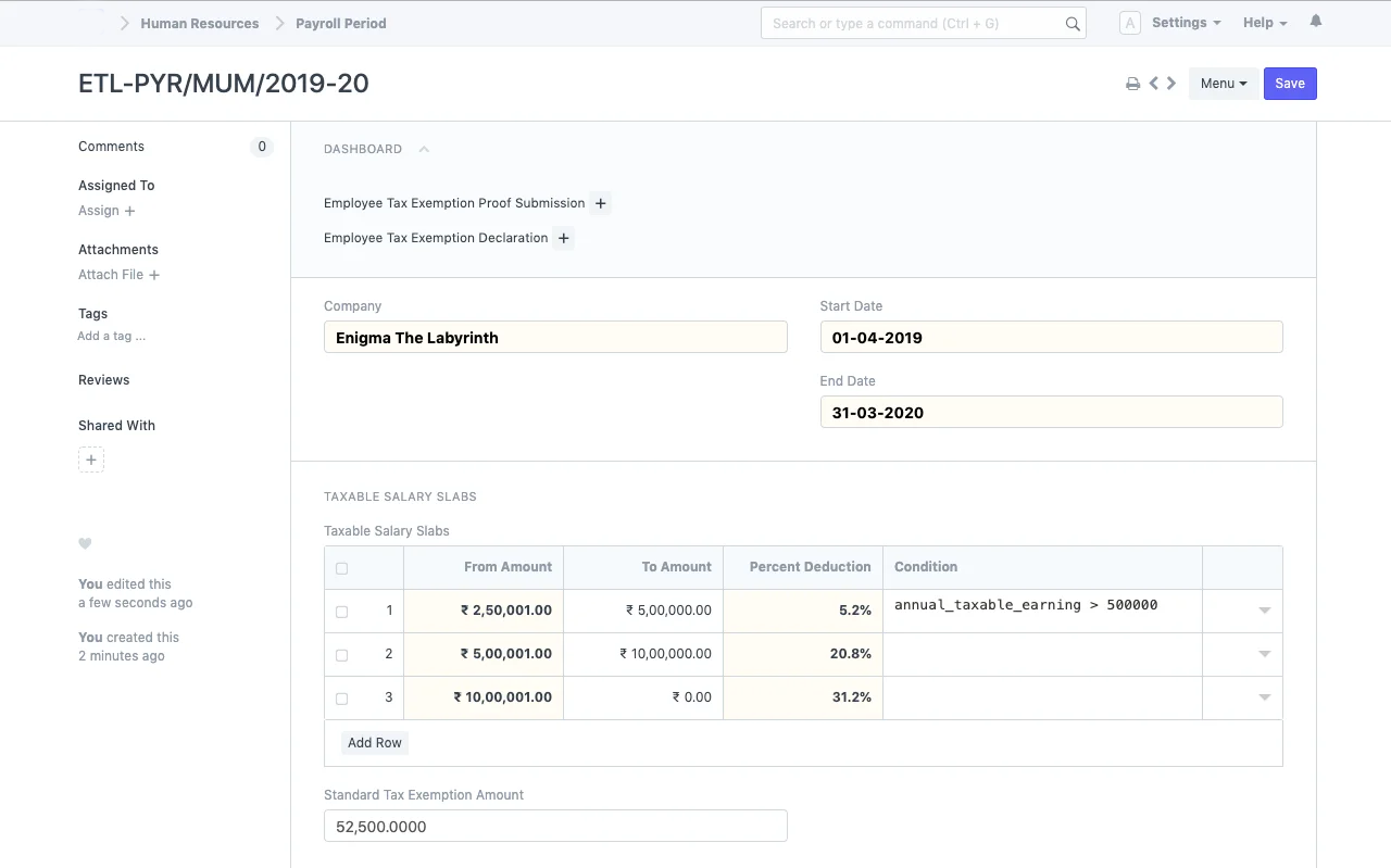 Payroll Period & Tax Slabs